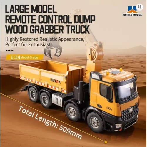 New Huina 1538 1/14th 3in1 Alloy RC Engineering Dump Truck 26CH Crane Rotation Arm Timber Grab Truck 4