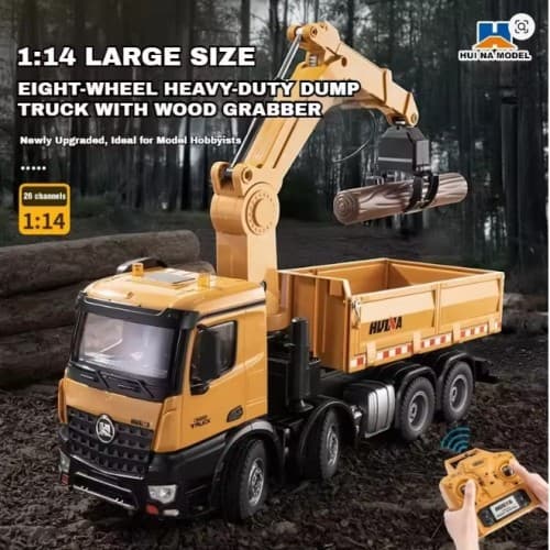 New Huina 1538 1/14th 3in1 Alloy RC Engineering Dump Truck 26CH Crane Rotation Arm Timber Grab Truck 3