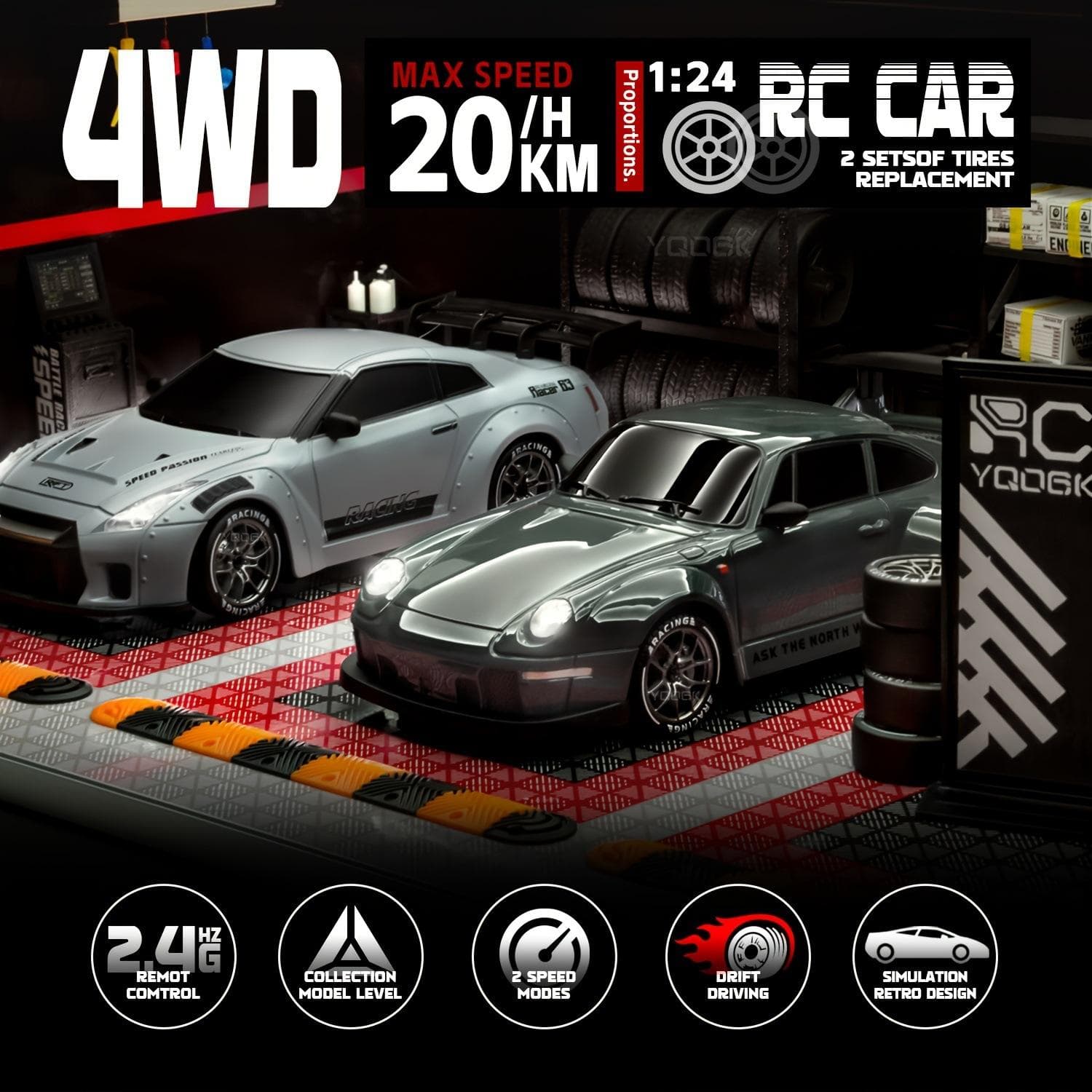 1:24 4WD Prosches 911Model Vehicle Remote-controlled Drift Car2.4GHz Racing Super Sports Cars with Gyroscope LED Light Toys 1