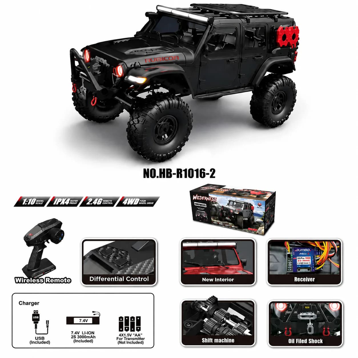 HB Toys R1016-2 1:10 Jeep Rubicon 4WD Rc rock crawler Differential Lock | Dumbo RC 1