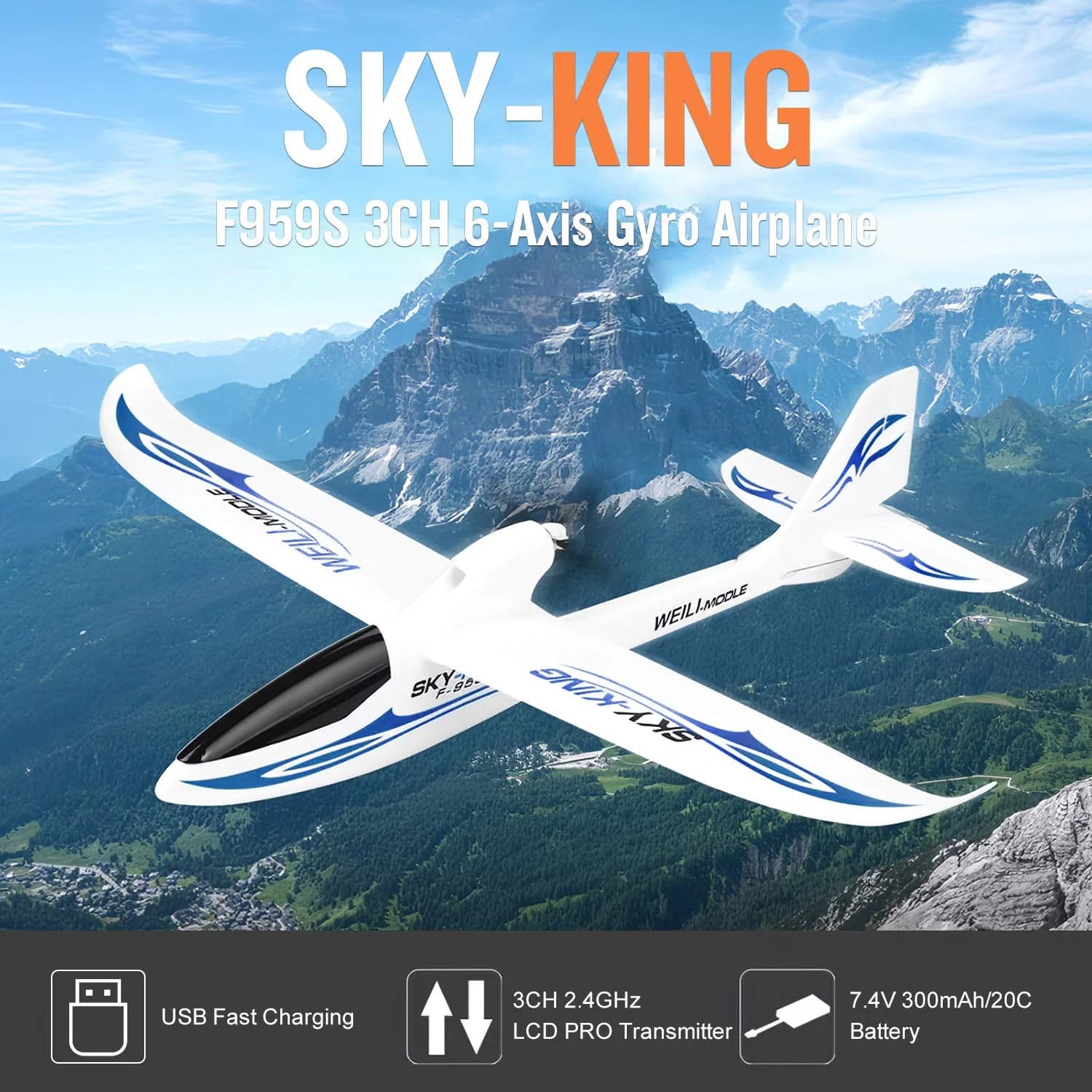 WLTOYS F959S Sky-King 2.4G 3CH 6-Axis RTF RC Glider Airplane India 2