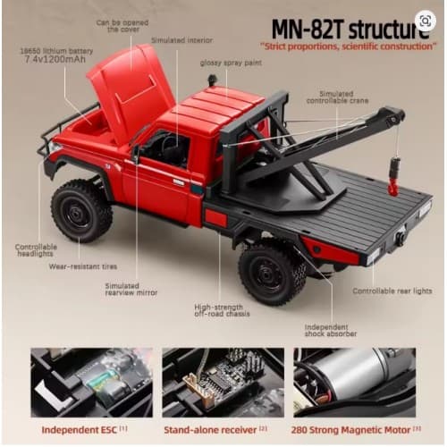 MNRC MN82T simulation full ratio 1:12 pickup truck rescue trailer model four-wheel drive off-road RC 5