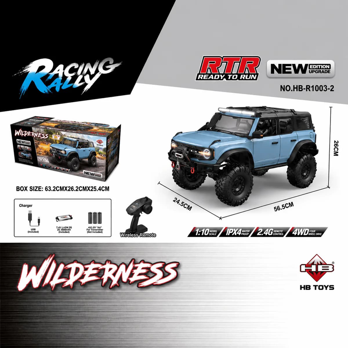 HB Toys R1003-2 Blue 1:10 Ford bronco Upgraded version Differential Lock RC rock crawler | Dumbo RC 1