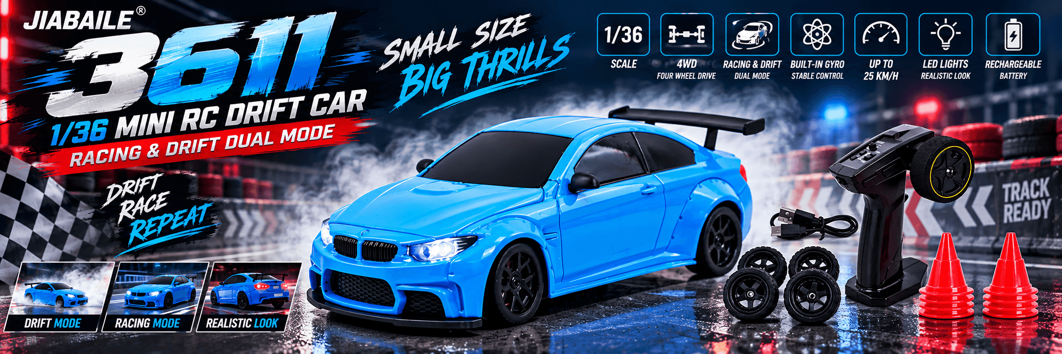 Jiabaile 3611 1/36 Mini RC Drift Car with Gyro – Racing & Drift Dual Mode| MRC Hobby