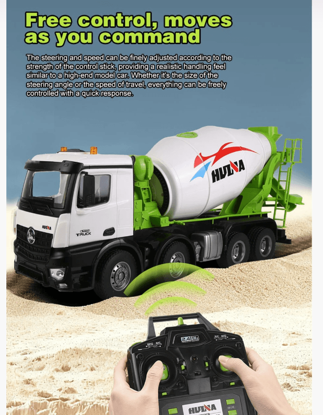 Huina 1537 PRO 1:14 Alloy RC Cement Mixer Truck Large 8-Wheel Heavy Construction Transport Vehicle 2
