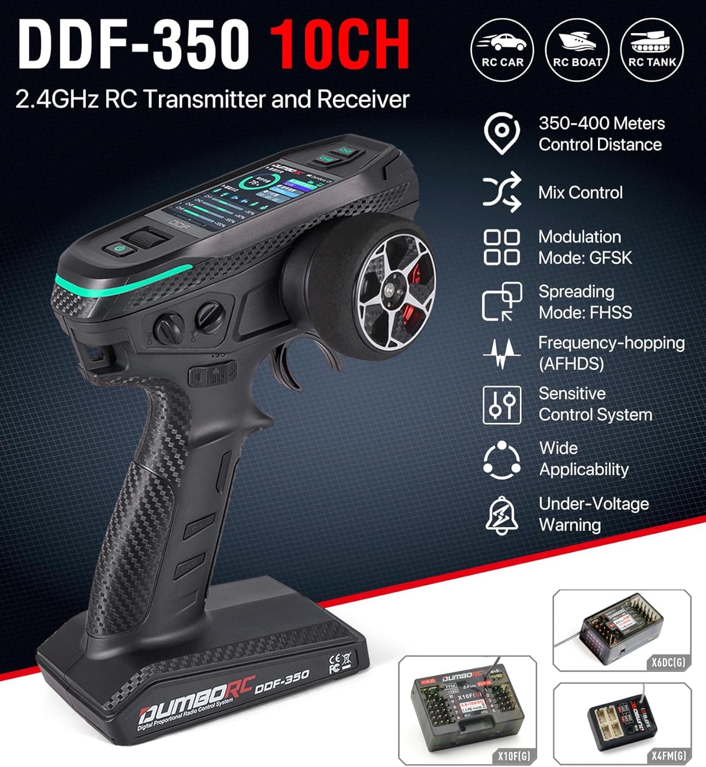 DDF-350 with X10F RC Radio Transmitter and Receiver 10 Channel HD Screen 10CH Remote Controller for RC Car Truck Crawler Boat Tank 1